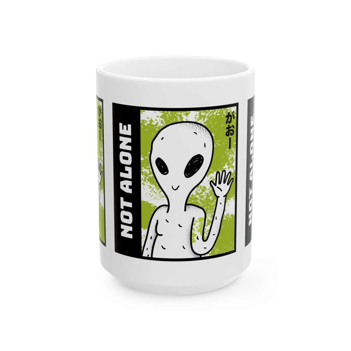 Unisex Not Alone Alien Ceramic Coffee Mug UFO Cartoon Graphic Cup Extraterrestrial Sci Fi Space Themed Conspiracy Inspired Paranormal Gift Drinkware