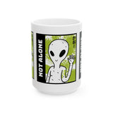Unisex Not Alone Alien Ceramic Coffee Mug UFO Cartoon Graphic Cup Extraterrestrial Sci Fi Space Themed Conspiracy Inspired Paranormal Gift Drinkware