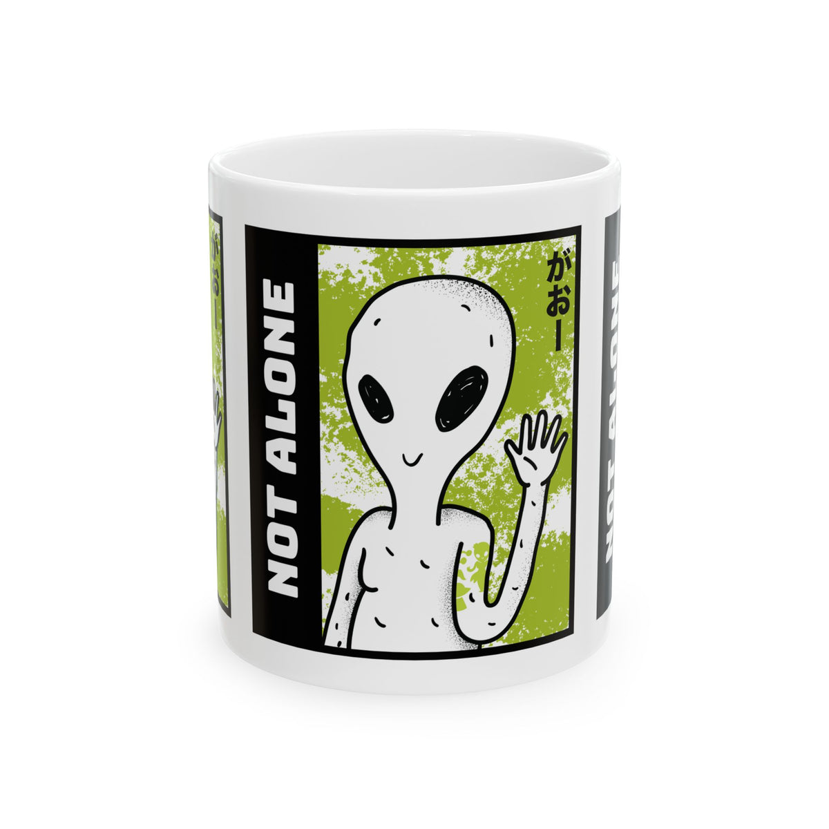 Unisex Not Alone Alien Ceramic Coffee Mug UFO Cartoon Graphic Cup Extraterrestrial Sci Fi Space Themed Conspiracy Inspired Paranormal Gift Drinkware