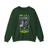 The Charmer Unisex Heavy Blend Crewneck Sweatshirt Futuristic Butterfly Neon Cyber Aesthetic Graphic Pullover Streetwear Fashion