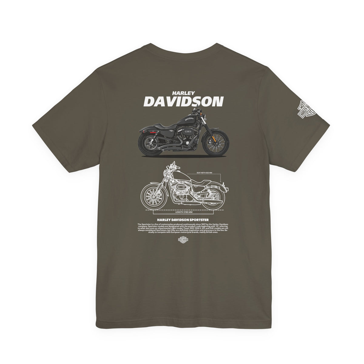 Harley Davidson Sportster Inspired Cruiser Motorcycle Blueprint Graphic Unisex Heavy Cotton Tee Premium Biker Streetwear T Shirt for Riders Enthusiasts Everyday Wear