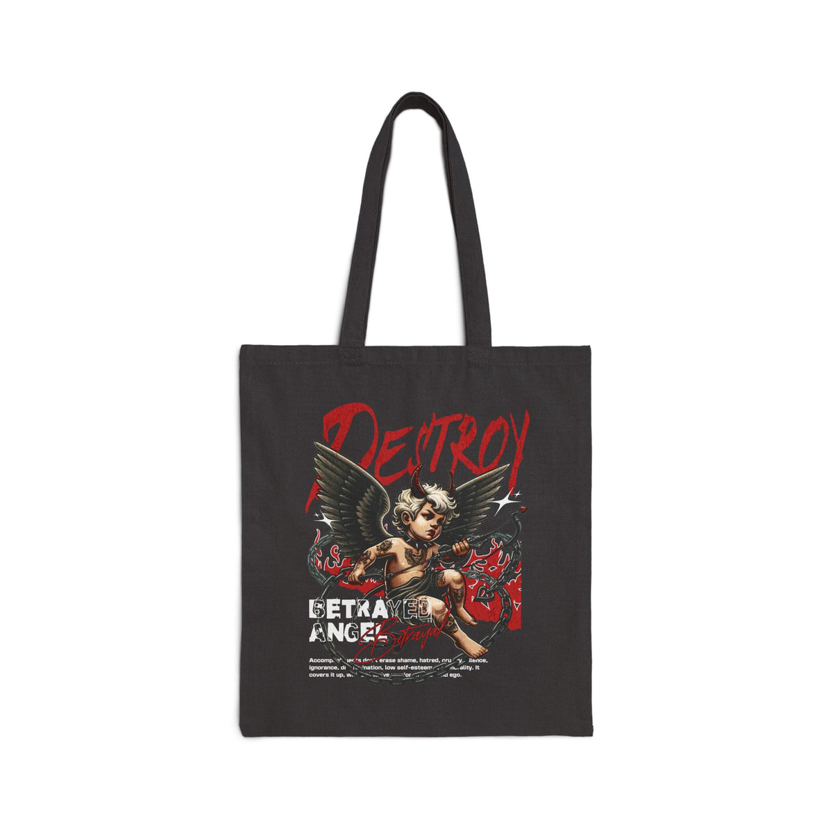 otton Canvas Tote Bag Betrayed Angel Destroy Graphic Gothic Streetwear Black Reusable Shopping Bag Bold Motivational Urban Fashion Accessory