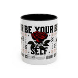Be Your Self Rose Coffee Mug Bold Floral Motivational Design Ceramic Accent Mug Perfect for Morning Coffee Tea Hot Drinks Self Love Empowerment Gift for Friends Birthdays Cozy Moments