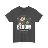 Bloom Stronger Floral Graphic Black Unisex Heavy Cotton T Shirt Motivational Nature Inspired Aesthetic Streetwear Fashion Outfit