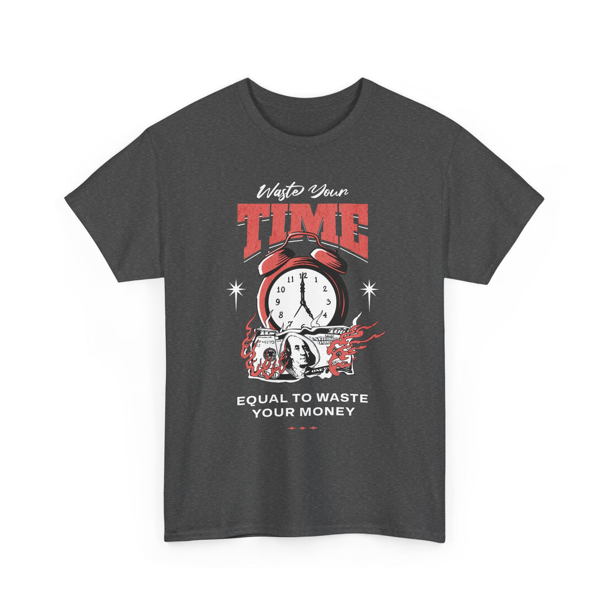 Waste Your Time Unisex Heavy Cotton Tee Graphic Black T Shirt Motivational Hustle Money Clock Streetwear Bold Entrepreneur Mindset Fashion Outfit