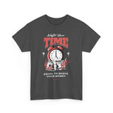 Waste Your Time Unisex Heavy Cotton Tee Graphic Black T Shirt Motivational Hustle Money Clock Streetwear Bold Entrepreneur Mindset Fashion Outfit