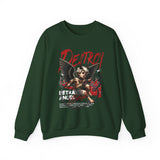 Unisex Heavy Blend Crewneck Sweatshirt Betrayed Angel Destroy Graphic Pullover Black Gothic Streetwear Fire Print Bold Motivational Urban Fashion Outfit