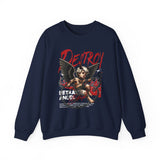 Unisex Heavy Blend Crewneck Sweatshirt Betrayed Angel Destroy Graphic Pullover Black Gothic Streetwear Fire Print Bold Motivational Urban Fashion Outfit