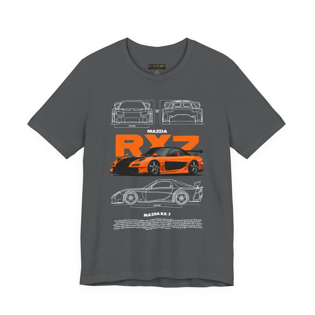 Orange Retro JDM Inspired Sports Coupe Blueprint Unisex Heavy Cotton Tee Street Racing Art Shirt for Car Lovers Daily Wear