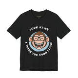 Smiling Monkey Cartoon Good Luck Design Unisex Heavy Cotton Tee Funny Cute Graphic Shirt Positive Vibes Humor Artwork Casual Wear Gift For Friends