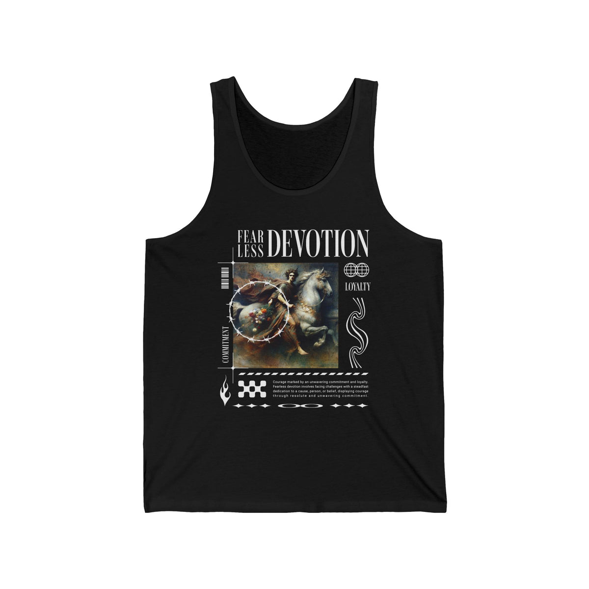 Fearless Devotion Unisex Jersey Tank Top Courage Loyalty Commitment Classical Art Symbolism Streetwear Muscle Shirt