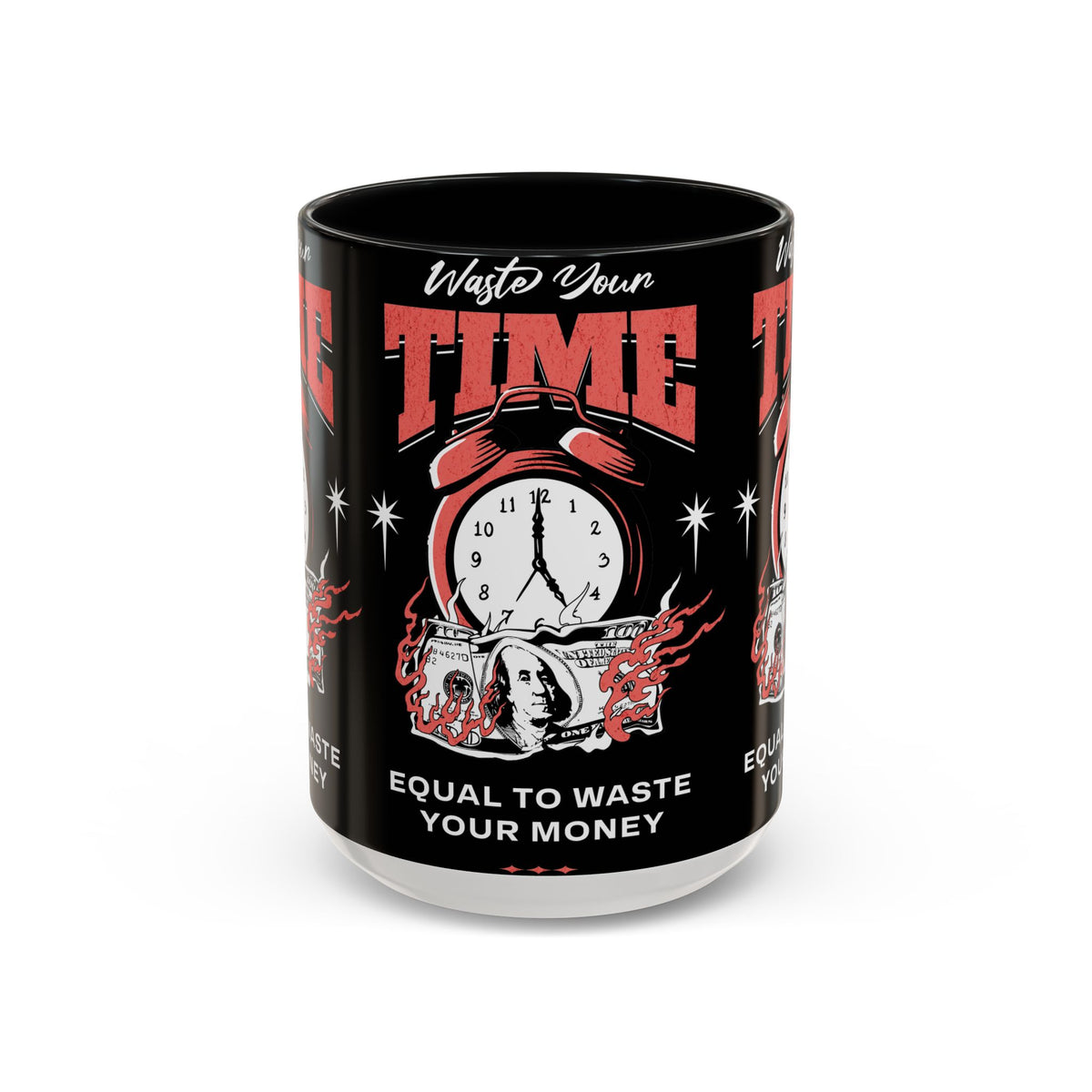 Waste Your Time Accent Coffee Mug 11oz 15oz Ceramic Cup Motivational Hustle Money Clock Graphic Drinkware Bold Entrepreneur Mindset Streetwear Gift