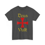 Deus Vult Unisex T Shirt Medieval Crusader Cross Graphic Tee Warrior Knight Inspired Vintage Christian Symbol Heavy Cotton Streetwear