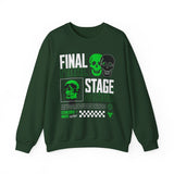 Final Stage Unisex Heavy Blend Crewneck Sweatshirt Graphic Pullover Black Skull Neon Green Streetwear Futuristic Cyberpunk Bold Artistic Fashion Outfit