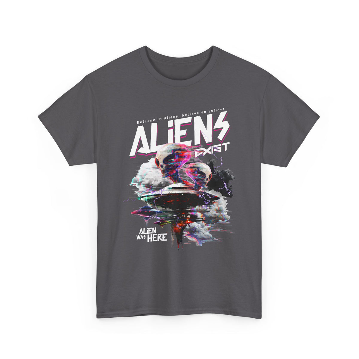 Aliens Exist UFO Graphic Unisex Heavy Cotton Tee Sci Fi Streetwear T Shirt Extraterrestrial Space Alien Design