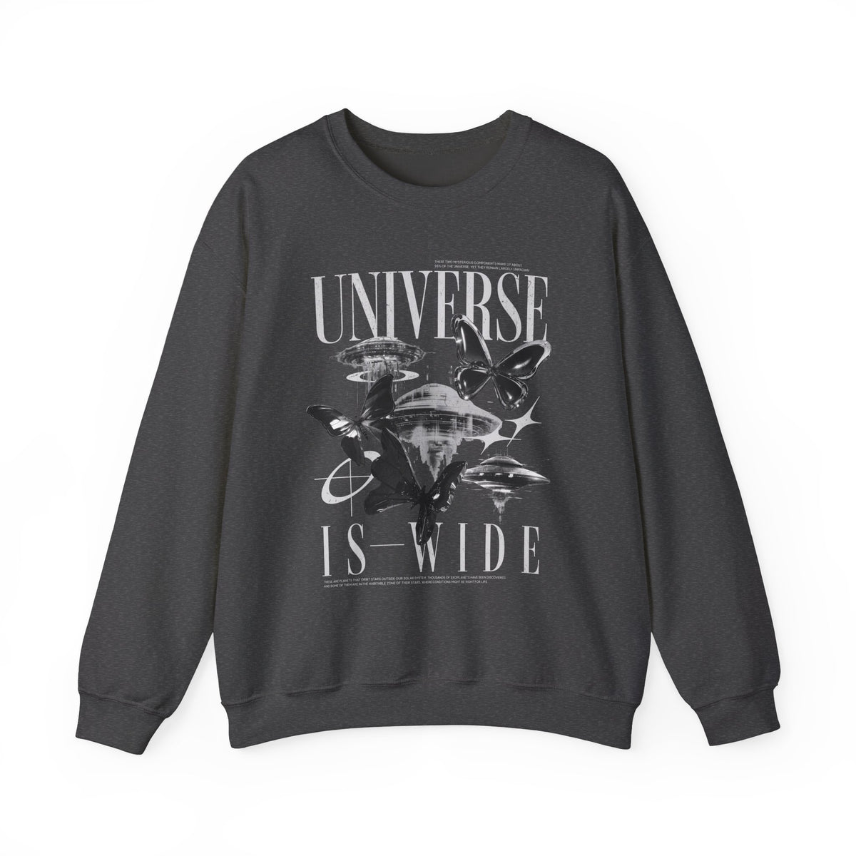 Universe Is Wide Unisex Heavy Blend Crewneck Sweatshirt Cosmic Galaxy Butterfly Space Aesthetic Graphic Pullover