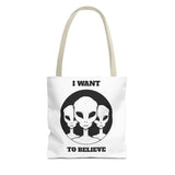 I Want To Believe Alien Tote Bag Sci Fi UFO Extraterrestrial Design Canvas Bag Space Mystery Reusable Eco Friendly Durable Shopping Travel Tote