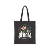 Cotton Canvas Tote Bag Bloom Stronger Floral Graphic Reusable Shopping Bag Black Motivational Nature Inspired Aesthetic Streetwear Fashion Accessory