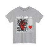 Heart Flower Graphic Unisex Heavy Cotton Tee Comfortable Streetwear T Shirt Bold Red and Black Floral Heart Design Symbol of Love Strength and Vitality Perfect Gift for Friends Birthdays and Casual Everyday Wear