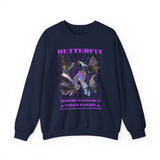 Butterfly Holographic Unisex Heavy Blend Crewneck Sweatshirt Graphic Pullover Black Streetwear Where Elegance Takes Flight Trendy Aesthetic Fashion Outfit