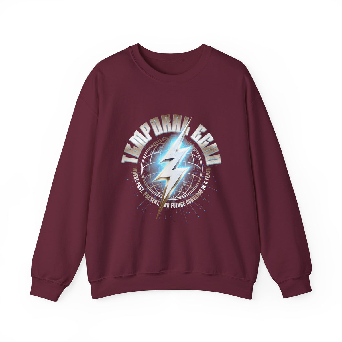 Temporal Echo Lightning Globe Graphic Unisex Heavy Blend Crewneck Sweatshirt Futuristic Sci-Fi Streetwear Pullover