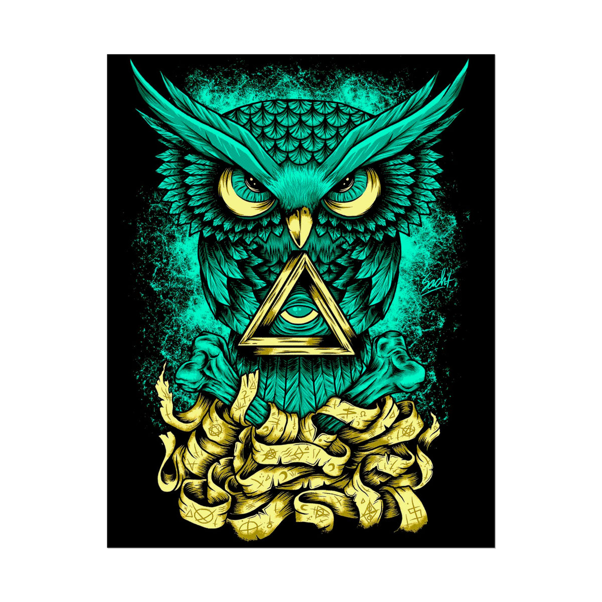 The Watcher Owl All Seeing Wisdom Matte Vertical Poster Mystical Neon Owl Wall Art Geometric Spiritual Symbol Print For Home Office Studio Decor Perfect For Visionary Thinkers And Creators