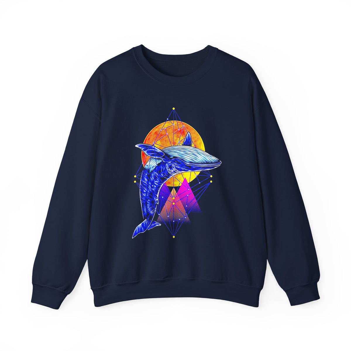 Ballena Cosmic Whale Art Unisex Heavy Blend Crewneck Sweatshirt Vibrant Geometric Ocean Design Premium Streetwear Pullover Soft Fleece Comfortable Fit Bold Marine Life Artwork Perfect Gift for Nature...