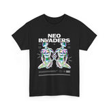 Neo Invaders Futuristic Holographic Graphic Unisex Heavy Cotton Tee Bold Sci Fi Cyberpunk Streetwear Statement T Shirt