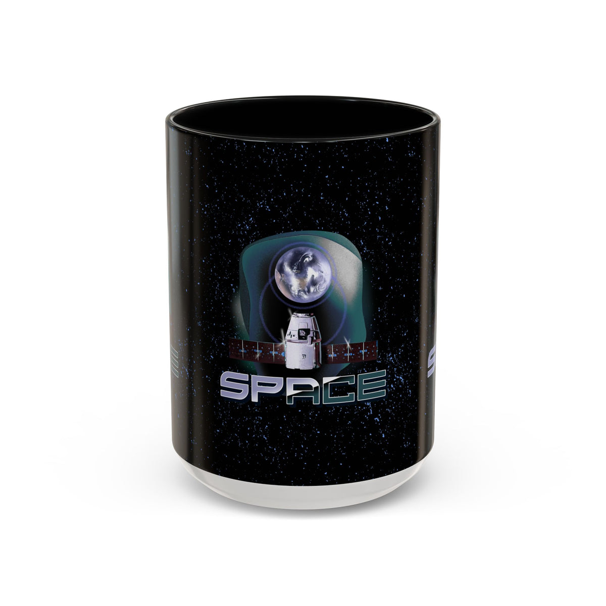 Space Galaxy Accent Coffee Mug 11oz 15oz Astronaut Spacecraft Earth Black Two Tone Ceramic Cup Gift for Space Lovers