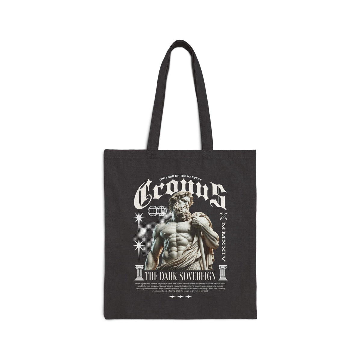 Cronus The Dark Sovereign Cotton Canvas Tote Bag Eco Friendly Greek Mythology Statue Graphic Gothic Streetwear Bold Artistic Shopper