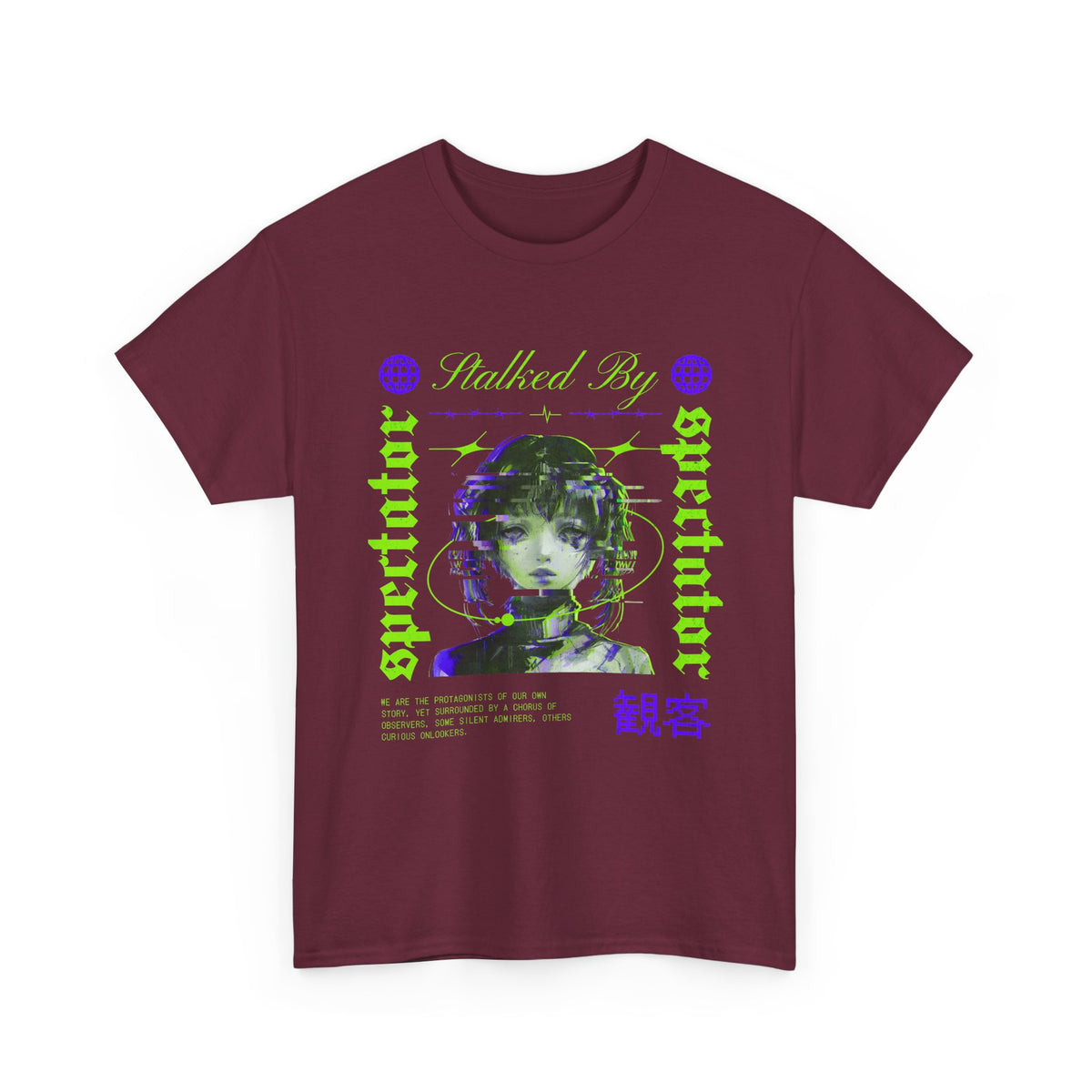Stalked By Spectator Cyberpunk Graphic Unisex Heavy Cotton Tee Japanese Anime Glitch Streetwear T Shirt