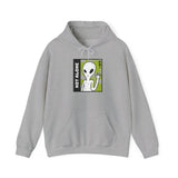 Not Alone Alien Unisex Hoodie UFO Graphic Pullover Sweatshirt Cartoon Extraterrestrial Sci Fi Space Themed Conspiracy Inspired Paranormal Streetwear