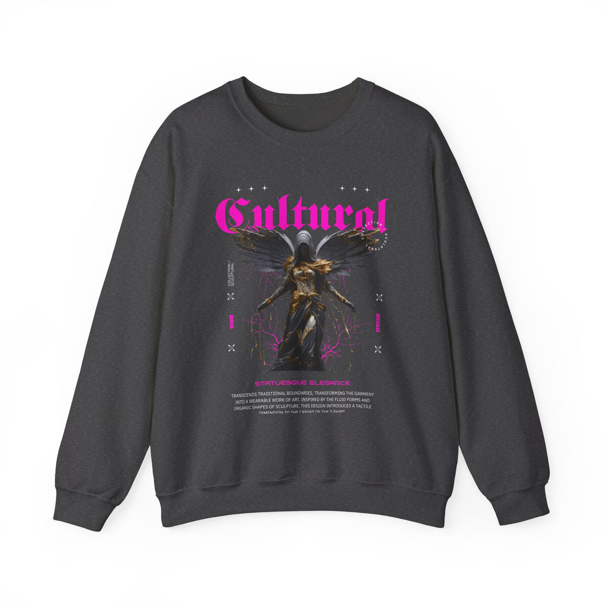 Cultural Angel Statue Graphic Unisex Heavy Blend Crewneck Sweatshirt Gothic Streetwear Aesthetic Bold Artistic Pullover Fashion