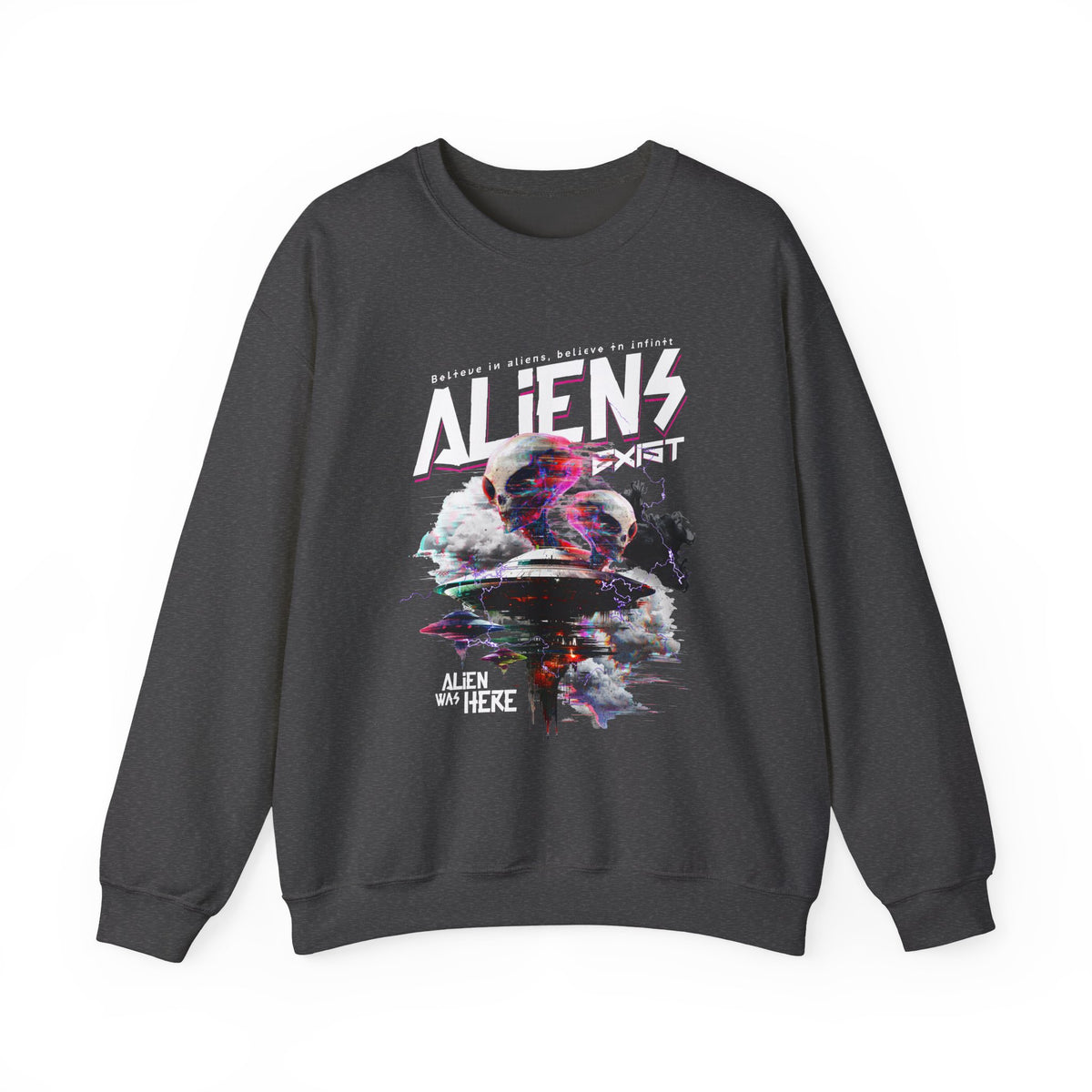 Aliens Exist UFO Graphic Unisex Heavy Blend Crewneck Sweatshirt Sci Fi Streetwear Alien Space Pullover