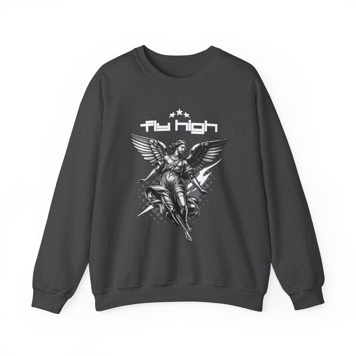 Fly High Angel Design Unisex Heavy Blend Crewneck Sweatshirt Guardian Spirit Angel Wings Spiritual Streetwear Pullover