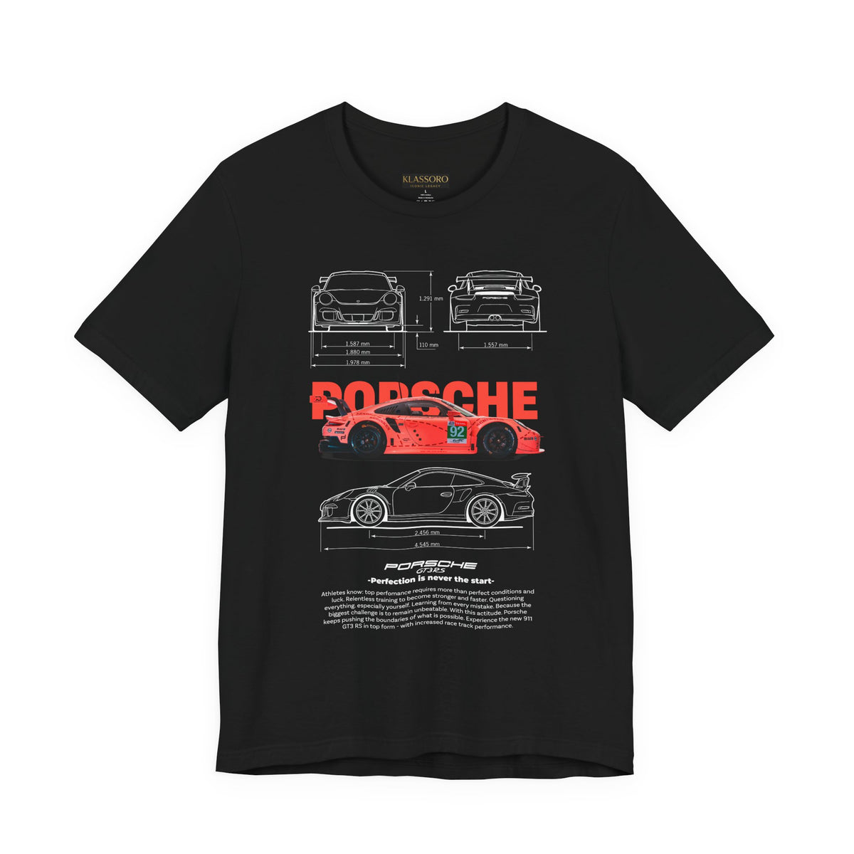 Porsche Racing Blueprint Tee — Vintage Red Sports Car Graphic T-Shirt