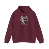 Money Bright Unisex Heavy Blend Hooded Sweatshirt Angel Statue Graphic Gothic Streetwear Red Neon Aesthetic Artistic Fashion Hoodie