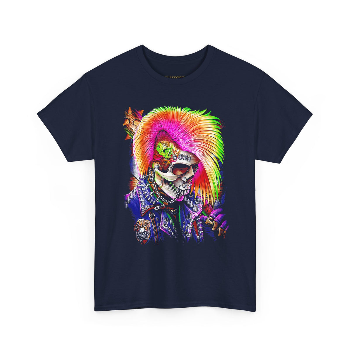 Calavera Punk Skull Unisex Heavy Cotton Tee Neon Gothic Streetwear T-Shirt Bold Rock Rebel Design For Punk Festivals Halloween Concerts Tattoo Lovers And Alternative Fashion