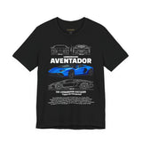 Aventador Blue Hypercar Blueprint Unisex Heavy Cotton Tee High Performance Streetwear Design for Car Enthusiasts Racers and Speed Lovers