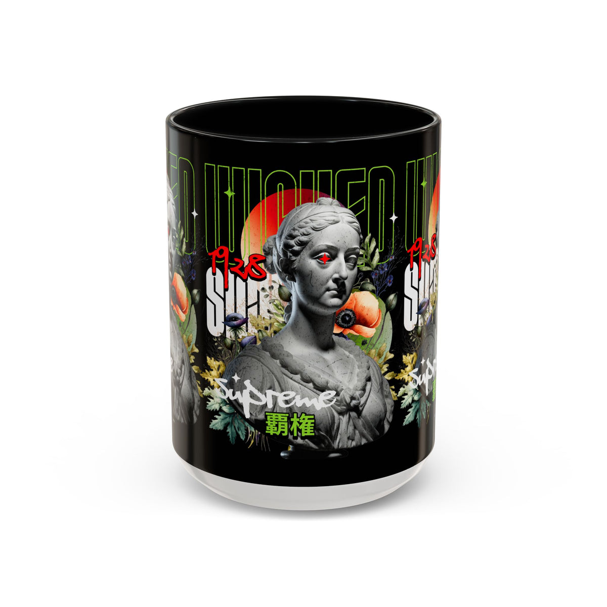 Wicked Supreme Accent Coffee Mug 11oz 15oz Statue Art Graphic Cup Supreme Inspired Streetwear Bust Design Bold Daily Motivation Ceramic Gift Drinkware