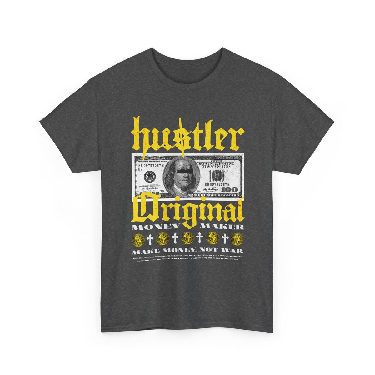 Hustler Original Money Maker Unisex Heavy Cotton Tee Streetwear Graphic Bold Dollar Bill Print Motivational Entrepreneur T Shirt