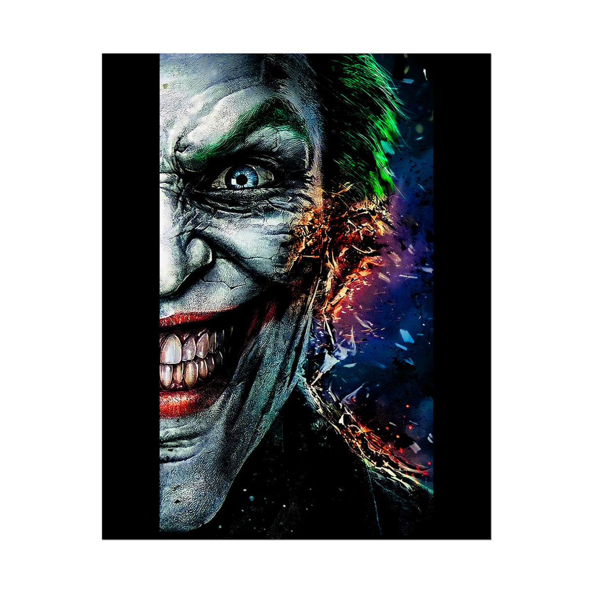 Joker Split Insanity Glossy Poster Bold Gothic Wall Art Dark Psychological Design Fiery Abstract Expression Print for Collectors, Creators, and Visionary Spaces
