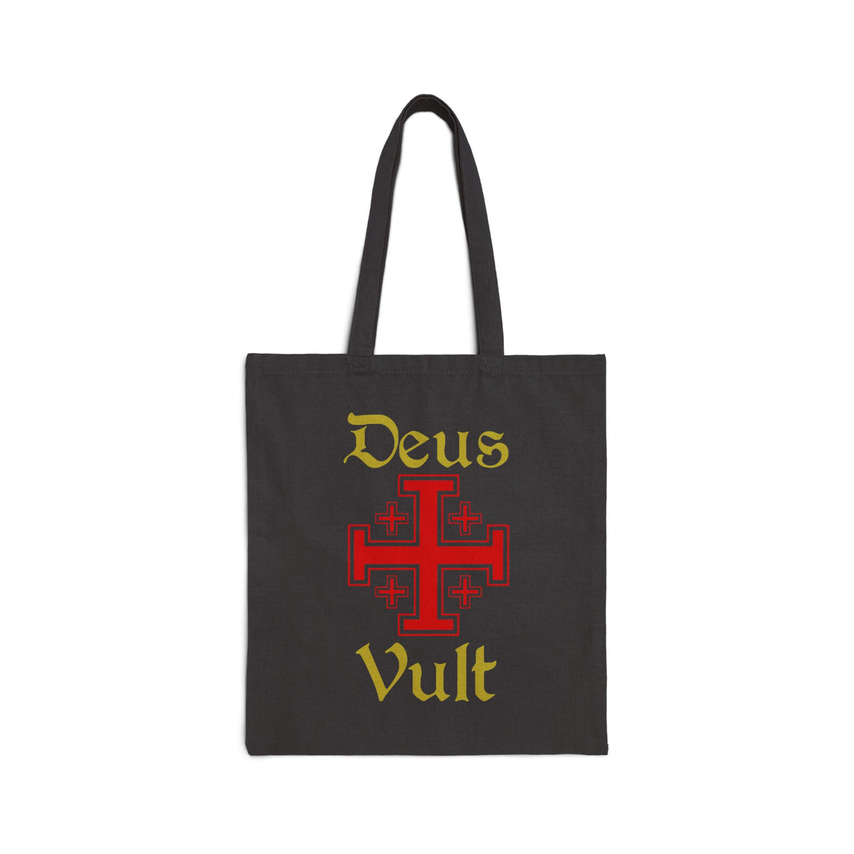 Deus Vult Tote Bag Cotton Canvas Medieval Knight Cross Crusader Shield Christian Warrior Faith Design Durable Reusable Eco Friendly Shopping Carry Bag