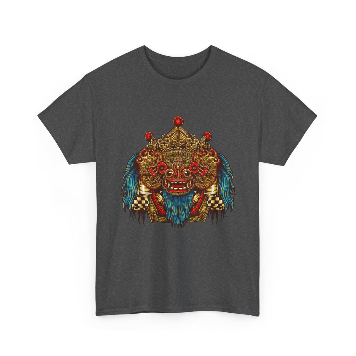 Unisex Balinese Barong Mask Graphic T Shirt Mythical Cultural Warrior Spirit Inspired Tee Tribal Festival Art Streetwear Heavy Cotton Top