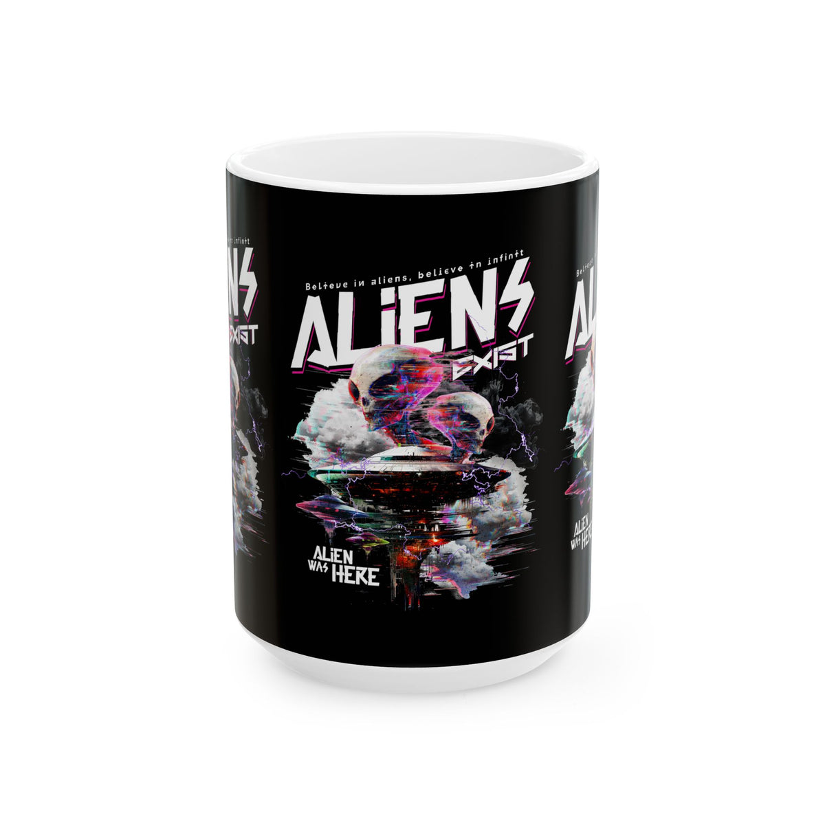 Aliens Exist UFO Ceramic Coffee Mug Sci Fi Extraterrestrial Alien Glitch Graphic Cup