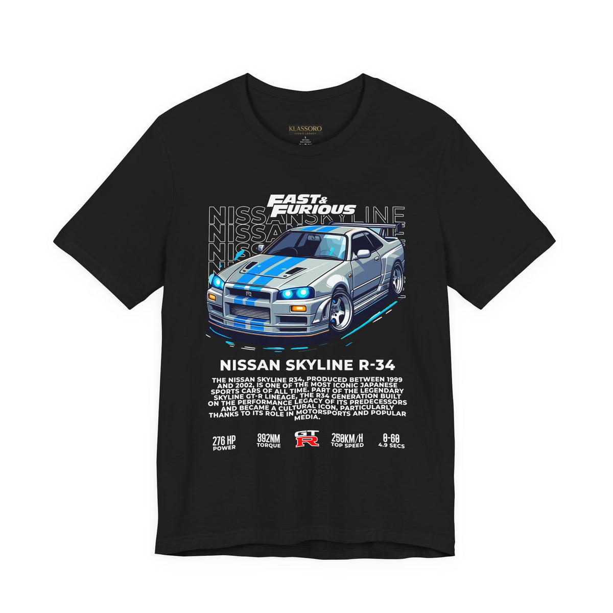 Nissan Skyline GT R R34 Inspired Illustrated JDM Racing Car Graphic T Shirt Iconic Japanese Performance Street Racing Culture Automotive Streetwear Gift For Car Enthusiasts