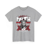Faith Over Fear Jesus Crown Of Thorns Unisex Heavy Cotton Tee Christian Graphic Bold Religious Streetwear Motivational Bible Verse T Shirt