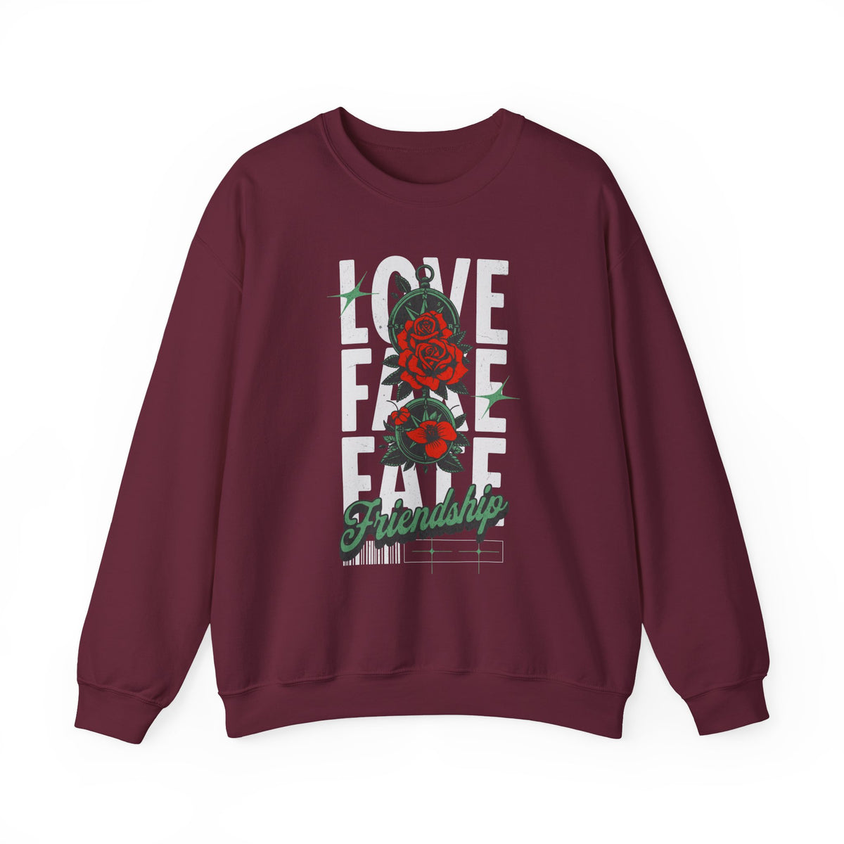Love Fake Friendship Rose Crewneck Comfortable Unisex Sweatshirt Bold Graphic Streetwear Pullover Empowering Artistic Floral Design For Self Expression Perfect Gift For Friends Birthdays Cozy Days...