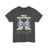 Neo Invaders Futuristic Holographic Graphic Unisex Heavy Cotton Tee Bold Sci Fi Cyberpunk Streetwear Statement T Shirt
