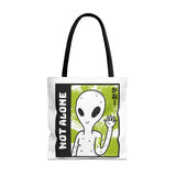 Not Alone Alien Tote Bag Sci Fi Extraterrestrial UFO Design Canvas Bag Space Lover Reusable Eco Friendly Durable Shopping Travel Lifestyle Tote